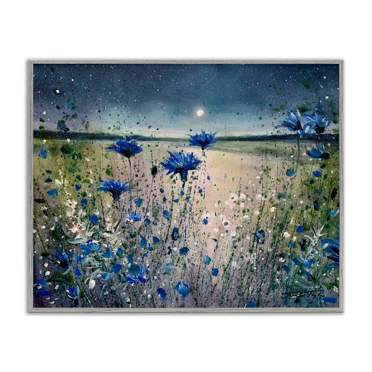 Stupell Industries Moon over Blooming Flowers Framed Giclee Art